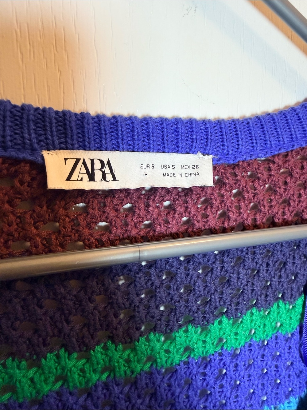 ZARA Multicolor Crochet Scoop Neck cropped Sweater small - Picture 3 of 5